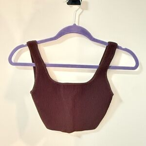 Babaton Ribbed Brown Crop Top